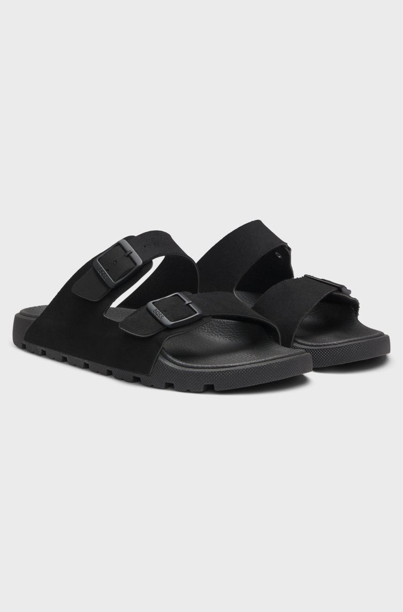 BOSS TWIN-STRAP SLIDES WITH BRANDED BUCKLES