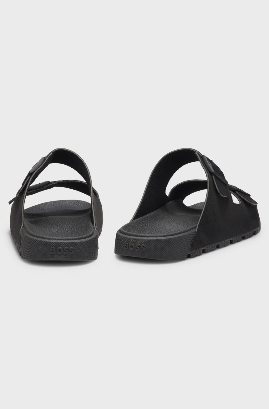 BOSS TWIN-STRAP SLIDES WITH BRANDED BUCKLES