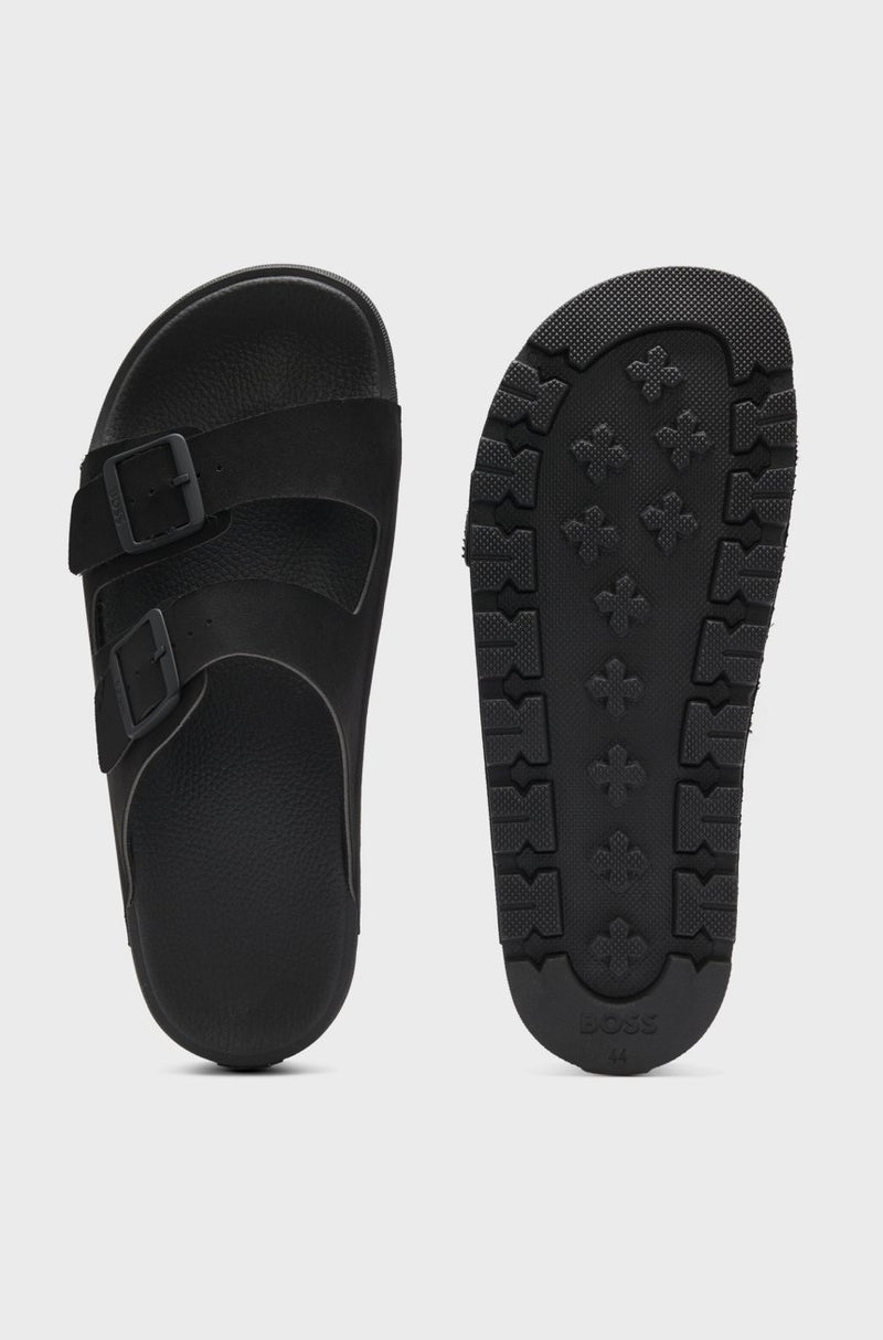 BOSS TWIN-STRAP SLIDES WITH BRANDED BUCKLES