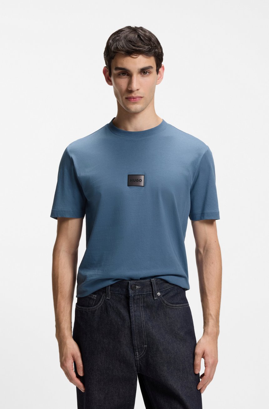 HUGO COTTON-JERSEY T-SHIRT WITH GRADIENT LOGO LABEL